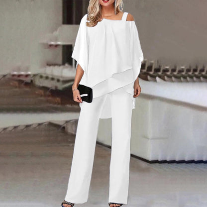 Dames Jumpsuit Set met Off-Shoulder Top en Elegante Stijl Wit