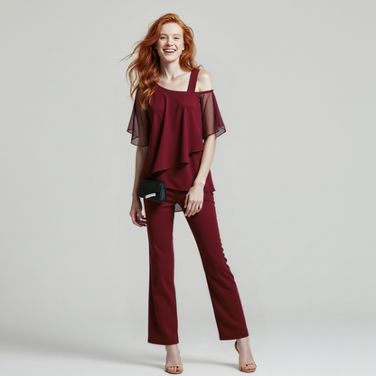 Dames Jumpsuit Set met Off-Shoulder Top en Elegante Stijl