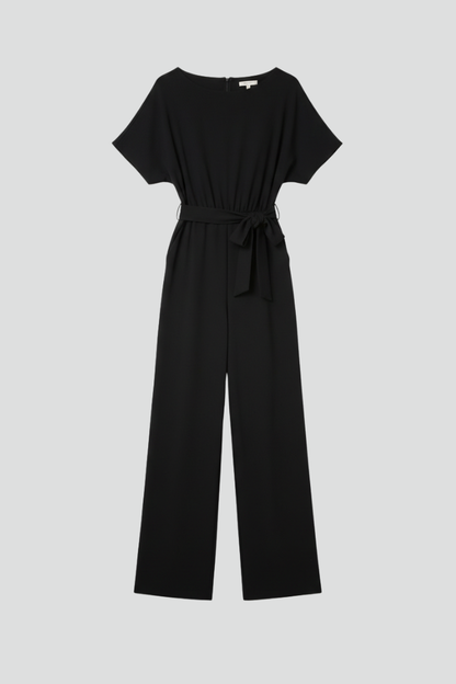 Dames Jumpsuit Wide-Leg met Strikceintuur en Boothals Korte Mouw