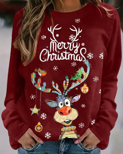 Dames Kersttrui met Rendierprint en Ronde Hals