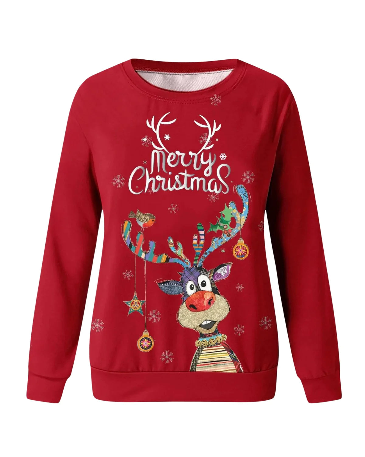 Dames Kersttrui met Rendierprint en Ronde Hals