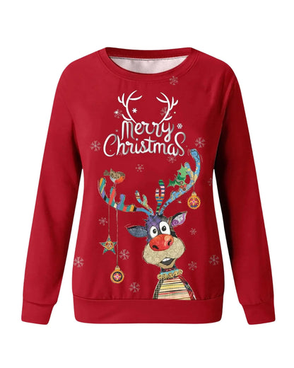 Dames Kersttrui met Rendierprint en Ronde Hals