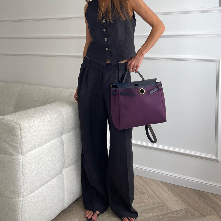 Dames Kledingset Mouwloos Vest met Wijde Broek Zwart