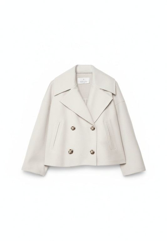 Dames Korte Oversized Jas met Dubbele Knopenrij en Reverskraag