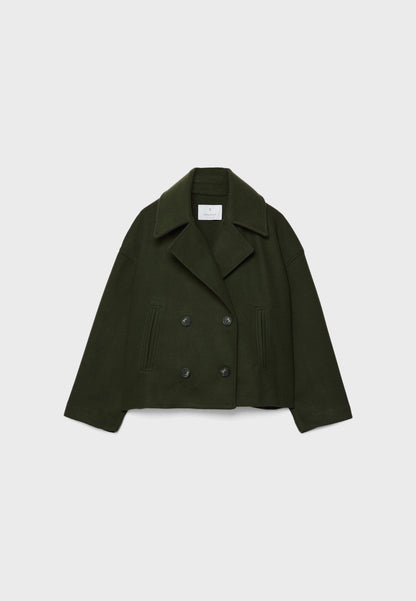 Dames Korte Oversized Jas met Dubbele Knopenrij en Reverskraag