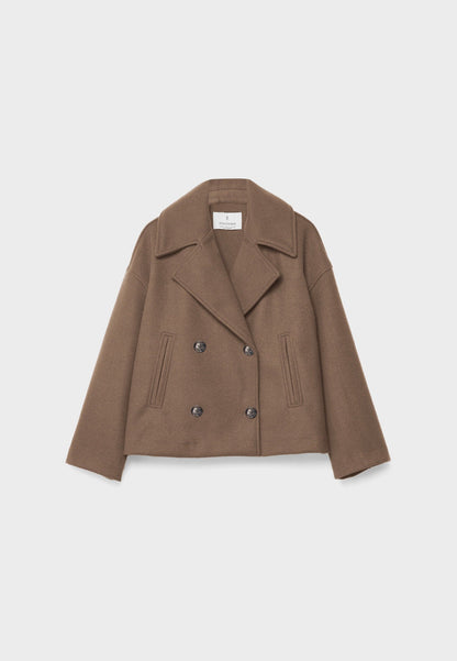 Dames Korte Oversized Jas met Dubbele Knopenrij en Reverskraag