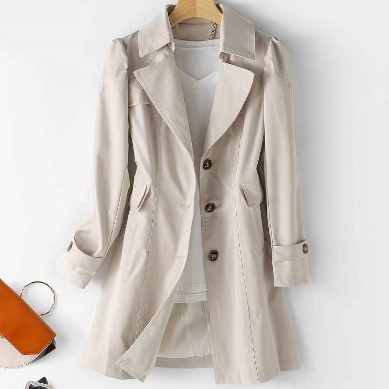 Dames Korte Trenchcoat Tussenjas met Tijdloos Ontwerp Beige
