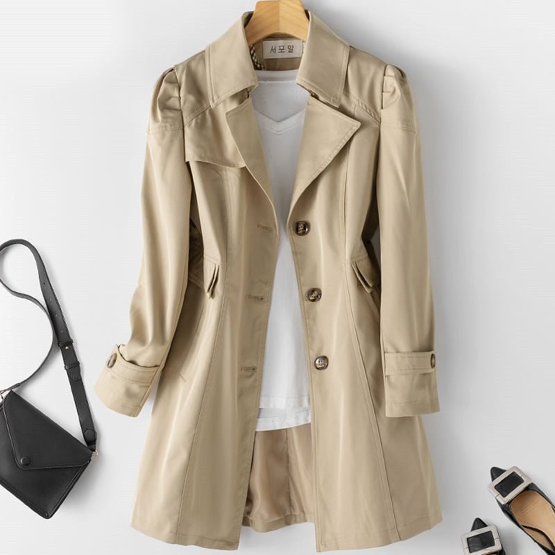 Dames Korte Trenchcoat Tussenjas met Tijdloos Ontwerp Khaki