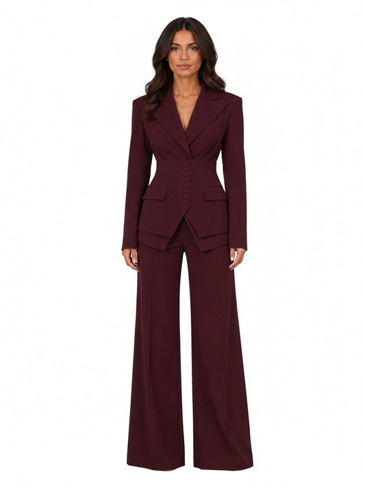 Dames Kostuum Tweetelig met Tailleerde Blazer en Palazzo Broek