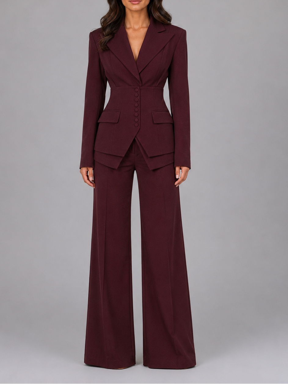 Dames Kostuum Tweetelig met Tailleerde Blazer en Palazzo Broek