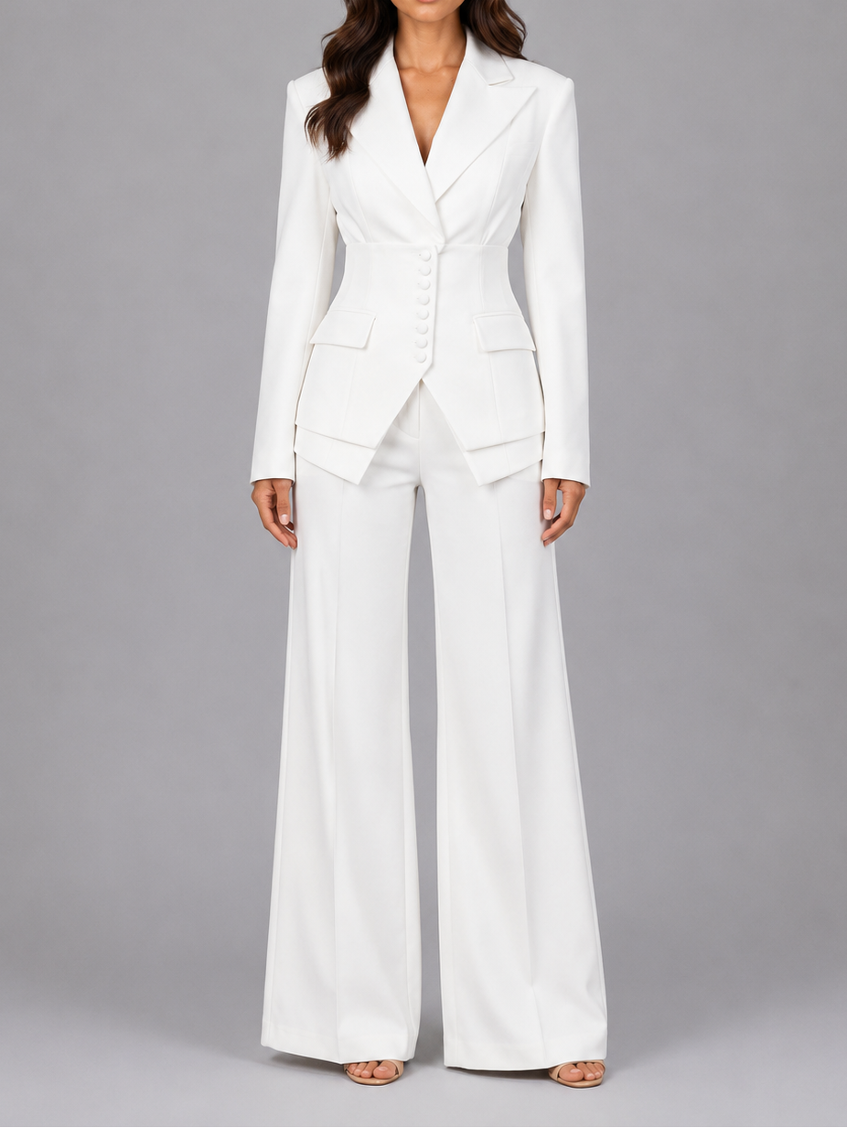 Dames Kostuum Tweetelig met Tailleerde Blazer en Palazzo Broek