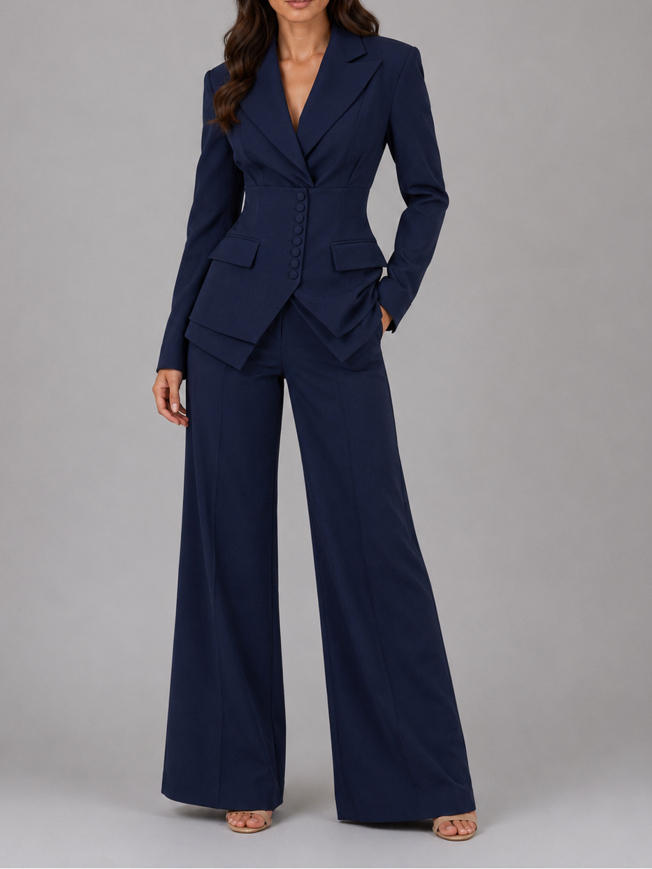 Dames Kostuum Tweetelig met Tailleerde Blazer en Palazzo Broek