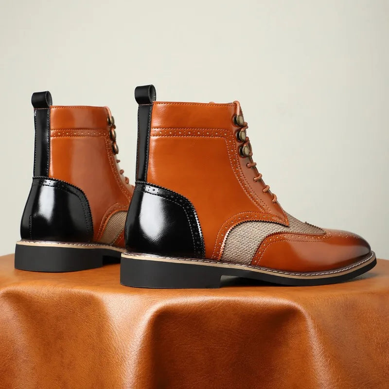 Dames Laarzen met Brogue-Details, Vetersluiting en Lage Hak