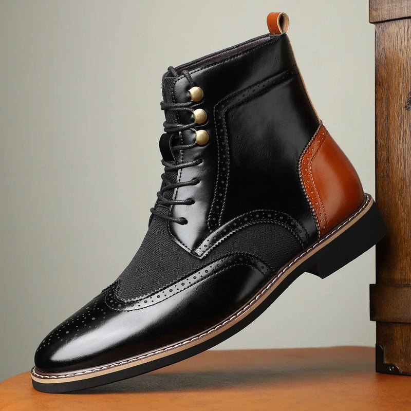 Dames Laarzen met Brogue-Details, Vetersluiting en Lage Hak