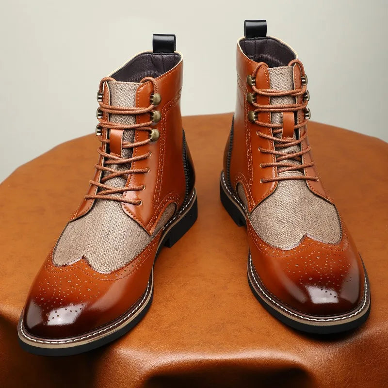 Dames Laarzen met Brogue-Details, Vetersluiting en Lage Hak