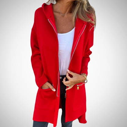 Dames Lang Vest met Capuchon en Open Voorzijde voor Casual Look Rood