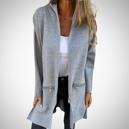 Dames Lang Vest met Capuchon en Open Voorzijde voor Casual Look Grijs