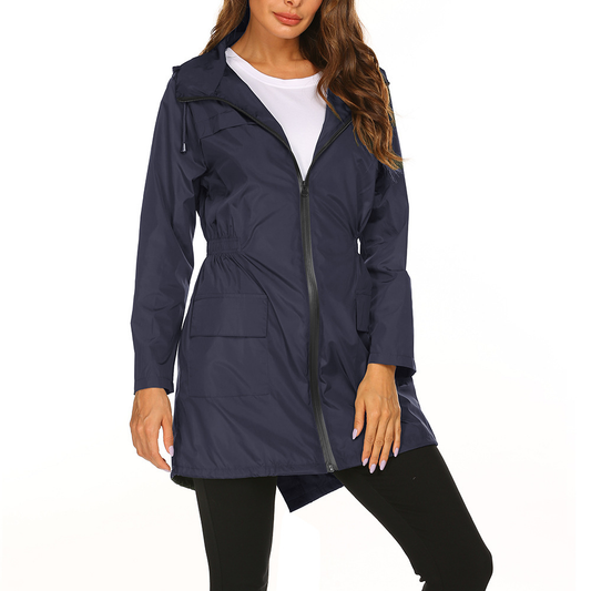 Dames Lange Regenjas met Capuchon Marineblauw