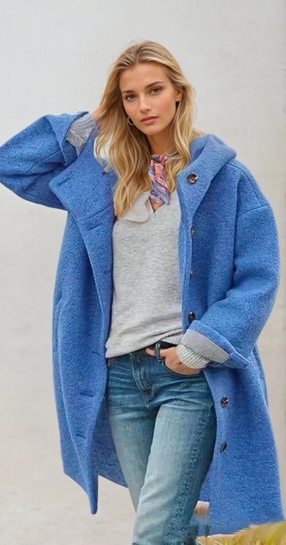 Dames Lange Trenchcoat met Hoogsluitende Kraag voor de Winter Blauw
