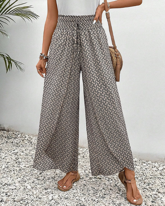 Dames Lange Wijde Broek met Patroon Wit