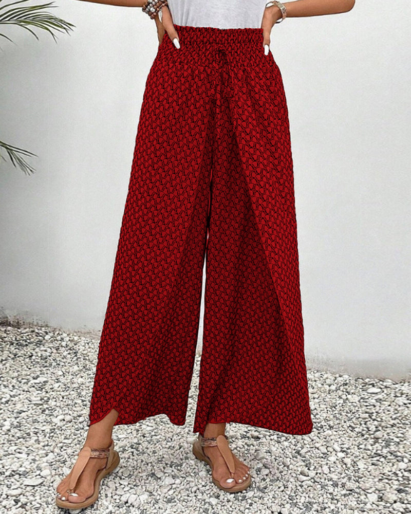 Dames Lange Wijde Broek met Patroon Rood