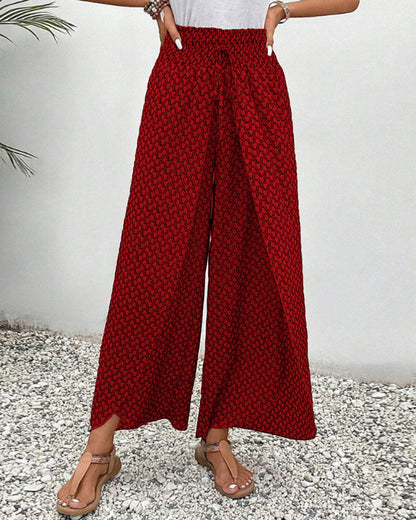 Dames Lange Wijde Broek met Patroon Rood