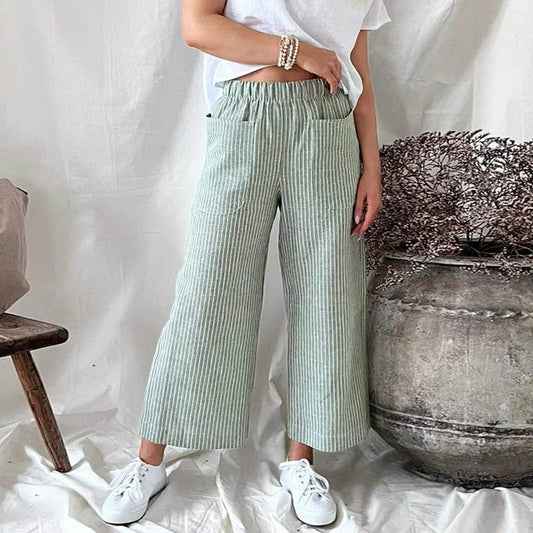 Dames Linnen Broek met Grote Broekzakken Groen