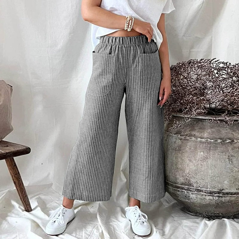 Dames Linnen Broek met Grote Broekzakken Grijs