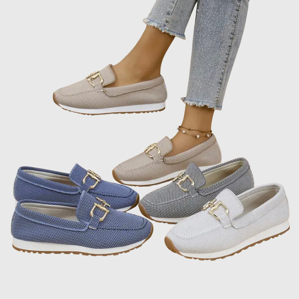 Dames Loafers met Gouden Gesp en Plateauzool