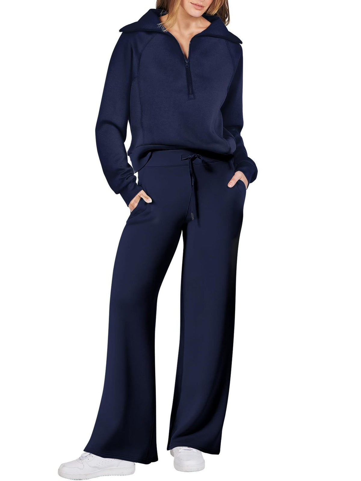 Dames Lounge Set met Lange Mouwen en Ritssluiting Donkerblauw