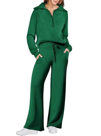 Dames Lounge Set met Lange Mouwen en Ritssluiting Groen