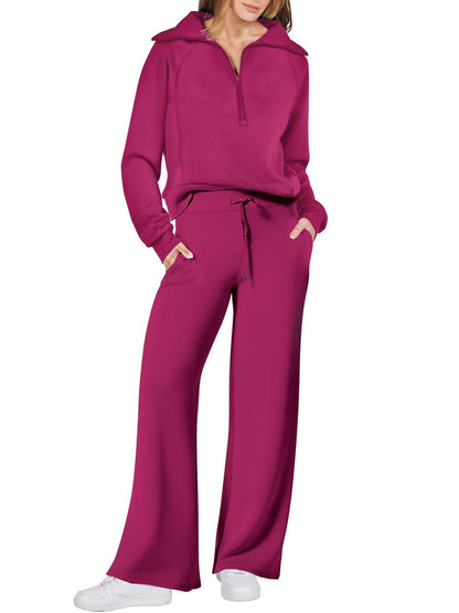 Dames Lounge Set met Lange Mouwen en Ritssluiting Roze