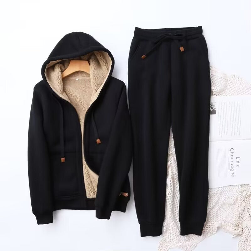Dames Loungewear Set met Capuchon en Zachte Voering voor Herfst en Winter Zwart
