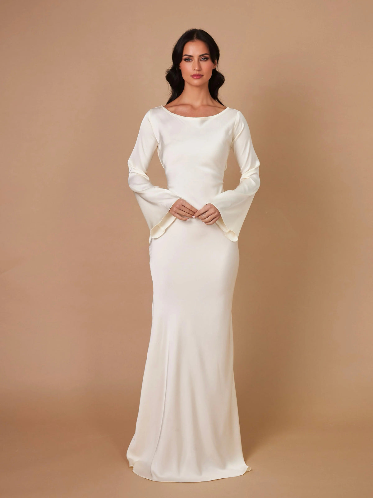 Dames Maxi Avondjurk met Lange Mouwen en Cowl-hals