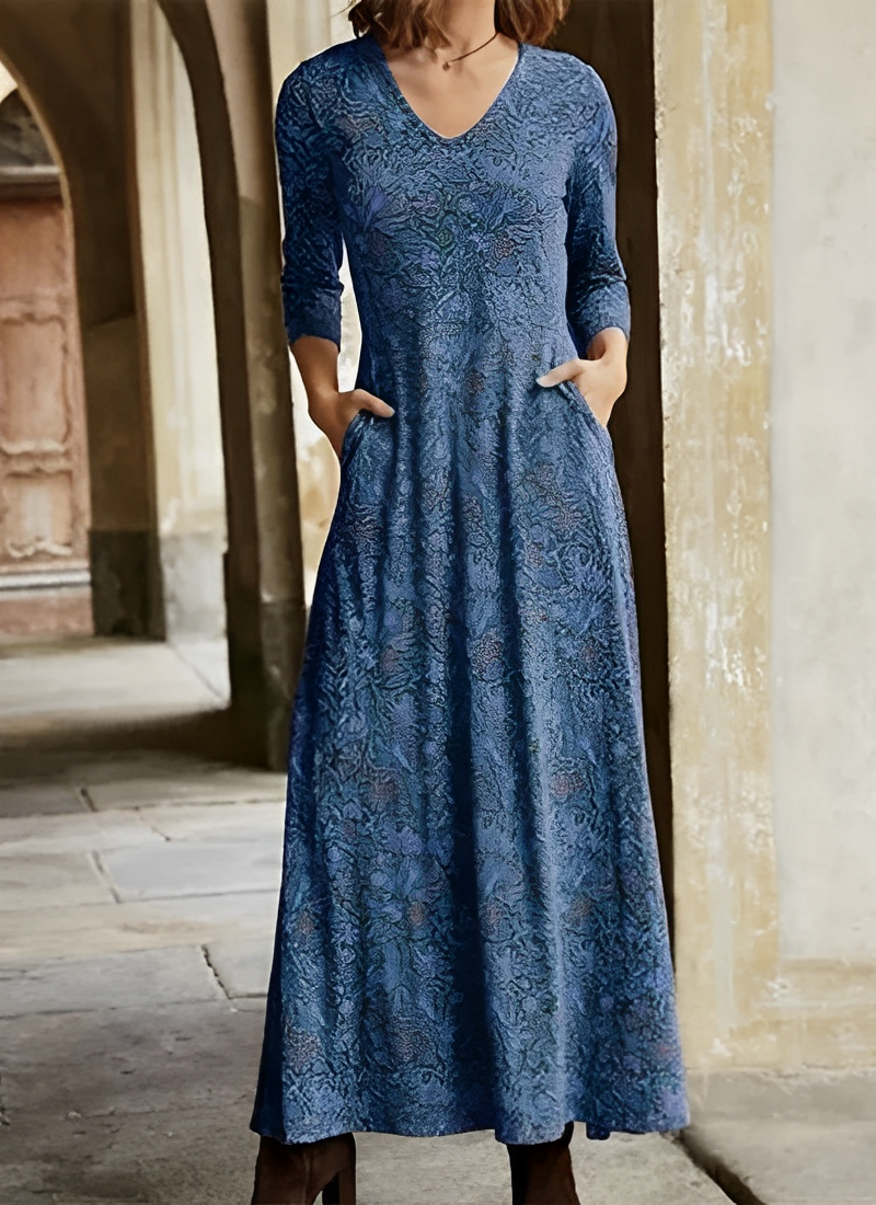 Dames Maxi-jurk Lange Mouw met Bloemenpatroon voor Feestelijke Gelegenheden Blauw