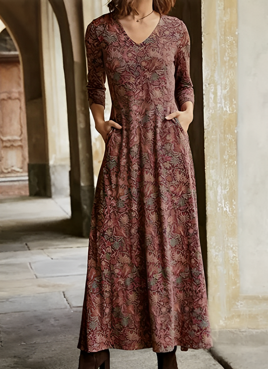 Dames Maxi-jurk Lange Mouw met Bloemenpatroon voor Feestelijke Gelegenheden Rood