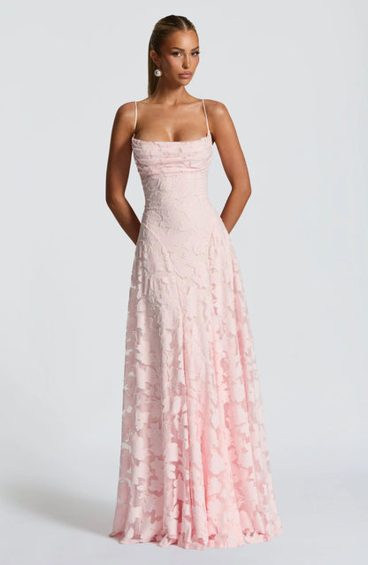 Dames Maxi Jurk Mouwloos met Cowl-hals en Bloemenpatroon Roze