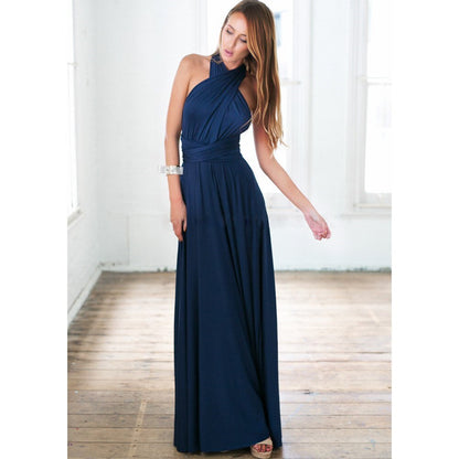 Dames Maxi Jurk Mouwloos met V-hals en Verstelbare Bandjes Blauw