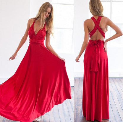 Dames Maxi Jurk Mouwloos met V-hals en Verstelbare Bandjes Rood