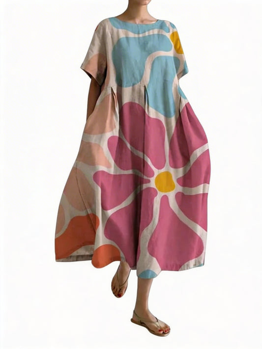 Dames Midi-jurk met Korte Mouwen en Ronde Hals Oversized