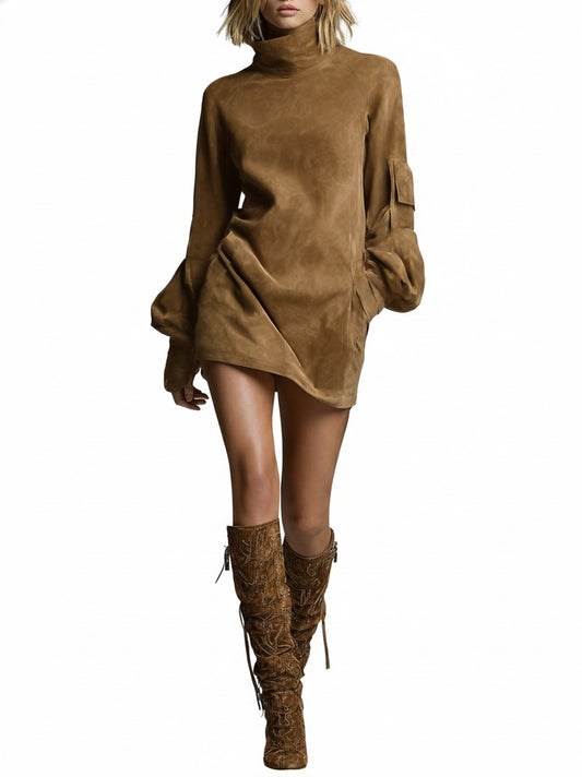 Dames Minijurk met Rolkraag en Ballonmouwen in Oversized Fit