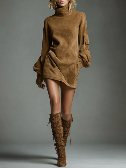 Dames Minijurk met Rolkraag en Ballonmouwen in Oversized Fit