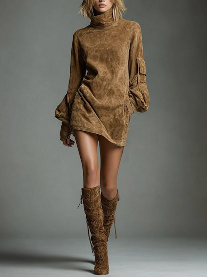 Dames Minijurk met Rolkraag en Ballonmouwen in Oversized Fit