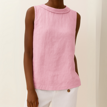 Dames Mouwloze Blouse met Rolkraag en Rechte Snit Roze