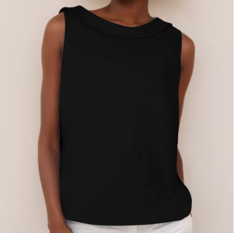 Dames Mouwloze Blouse met Rolkraag en Rechte Snit Zwart
