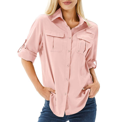Dames Outdoor shirt met Lange Mouw, Oprolbare Mouwen Roze