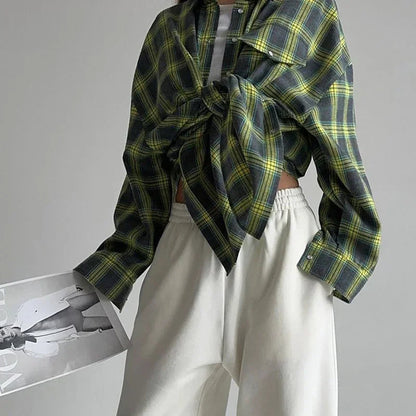 Dames Overhemd Geruit Oversized Lange Mouw met Knoopsluiting