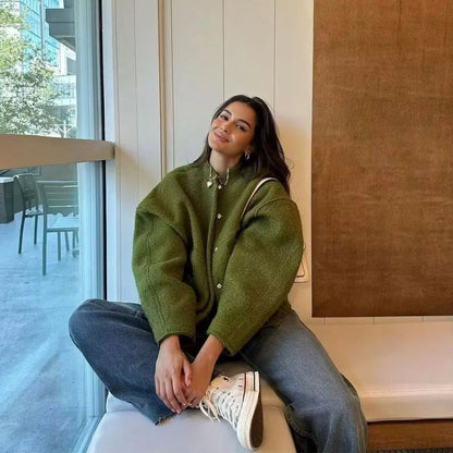 Dames Oversized Bomberjack met Praktische Zakken en Moderne Details Groen