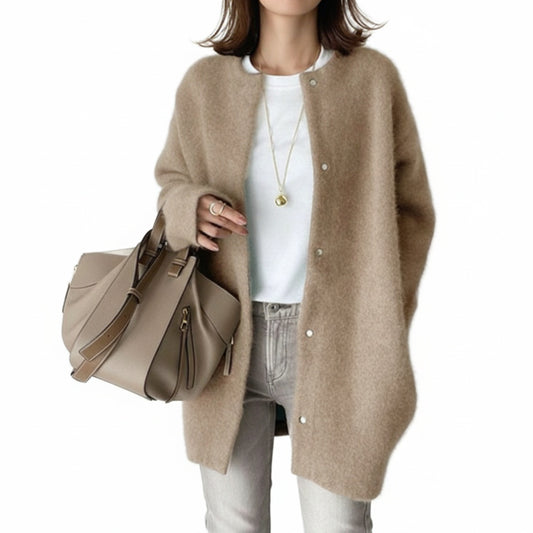 Dames Oversized Cardigan met Ronde Hals en Drukknopen