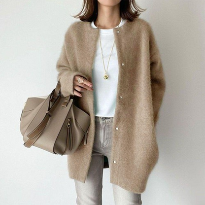 Dames Oversized Cardigan met Ronde Hals en Drukknopen